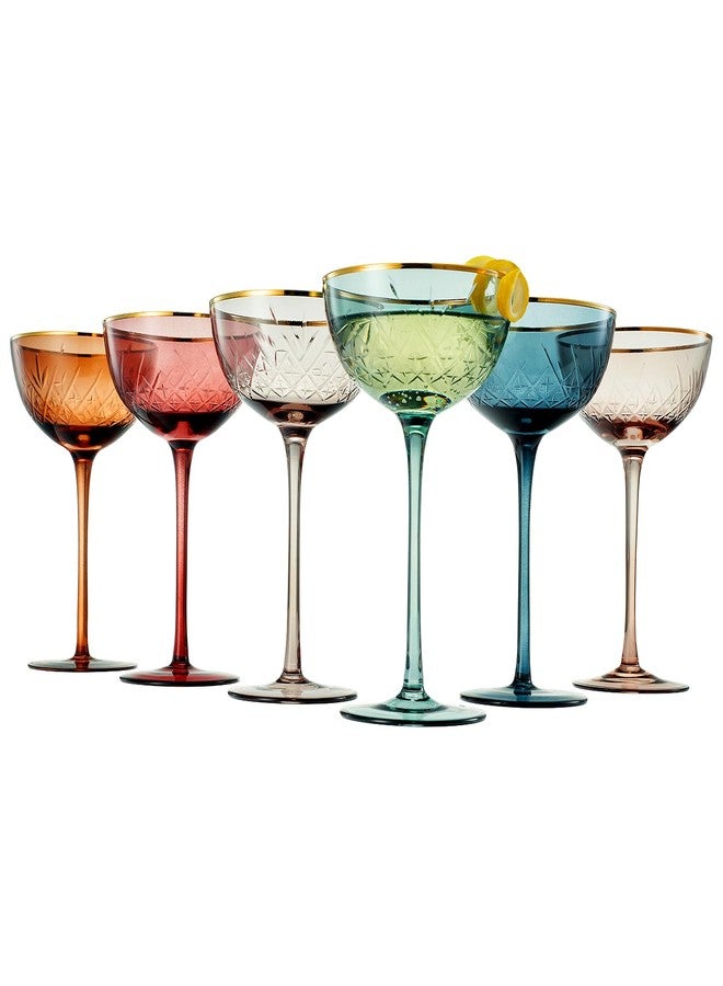 Khen Vintage Art Deco Coupe for Champagne, Martini, Cocktails | Set of 6 | 7 oz Classic Cocktail Glassware - Manhattan, Cosmopolitan, Sidecar, Crystal Speakeasy Style Saucer Goblets with Stems (Muted) - Image 1