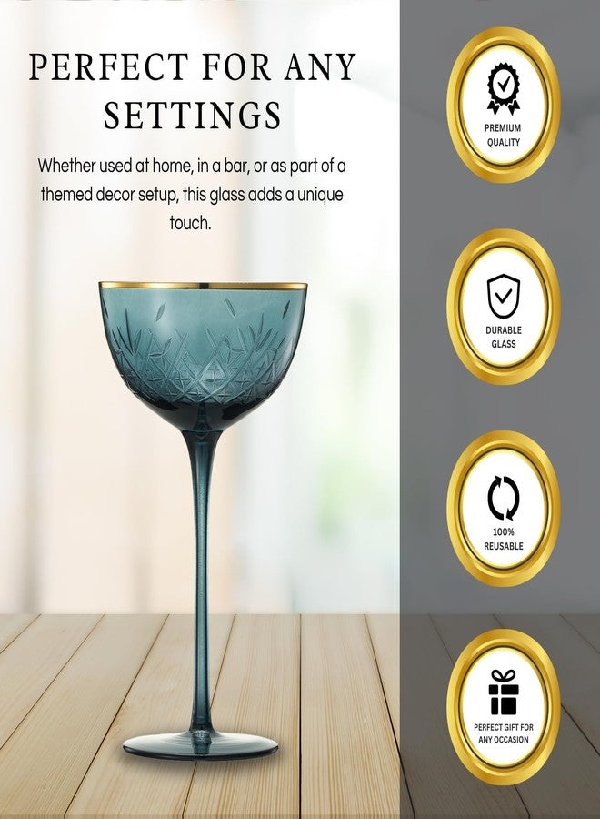 Khen Vintage Art Deco Coupe for Champagne, Martini, Cocktails | Set of 6 | 7 oz Classic Cocktail Glassware - Manhattan, Cosmopolitan, Sidecar, Crystal Speakeasy Style Saucer Goblets with Stems (Muted) - Image 4