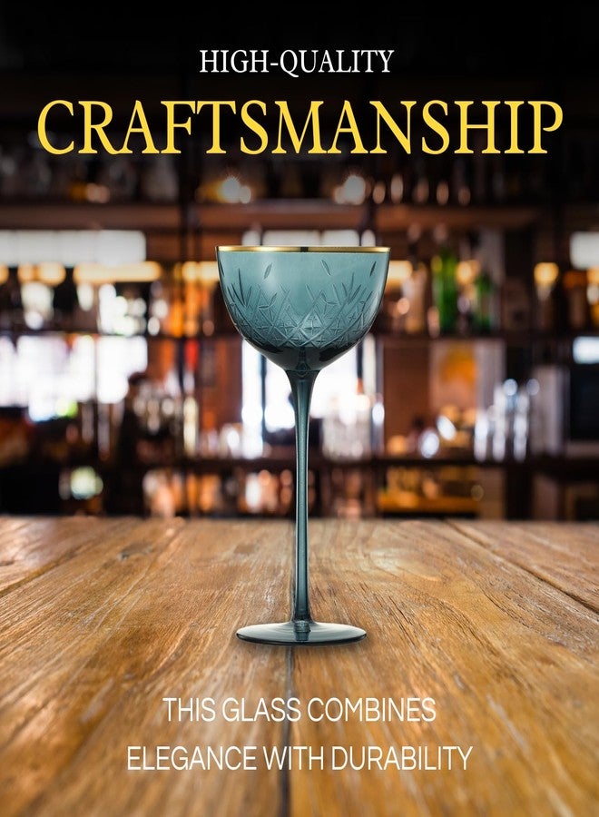 Khen Vintage Art Deco Coupe for Champagne, Martini, Cocktails | Set of 6 | 7 oz Classic Cocktail Glassware - Manhattan, Cosmopolitan, Sidecar, Crystal Speakeasy Style Saucer Goblets with Stems (Muted) - Image 5