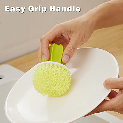 Sirensky Cactus Mini Dish Brush Set with Drip Tray (3 Replacement Brushes), Durable Kitchen Cleaning Scrubbers for Plates, Pans, Pots, Sink (Green) - Image 4