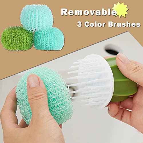 Sirensky Cactus Mini Dish Brush Set with Drip Tray (3 Replacement Brushes), Durable Kitchen Cleaning Scrubbers for Plates, Pans, Pots, Sink (Green) - Image 5