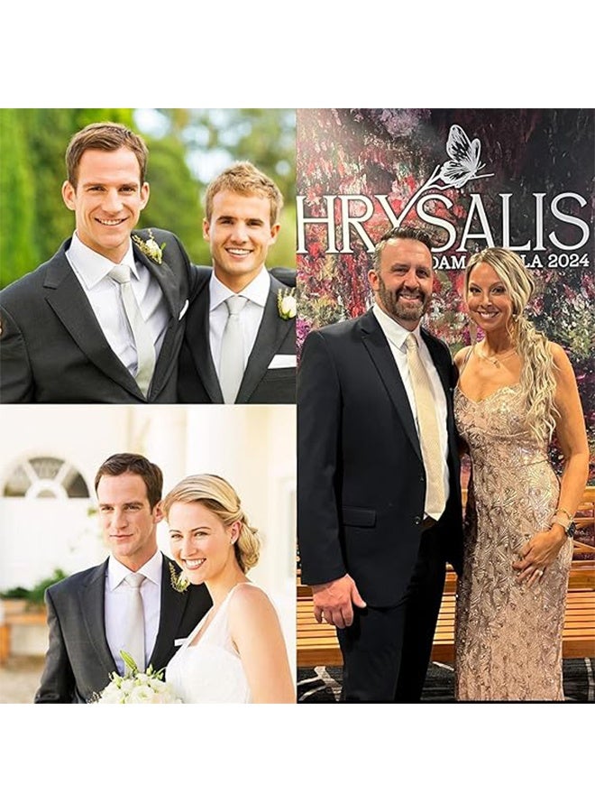 Lemon Mens Plaid Ties, Classic Paisley Necktie with Handkerchief Cufflinks Set Business Stripe Tie - Image 3