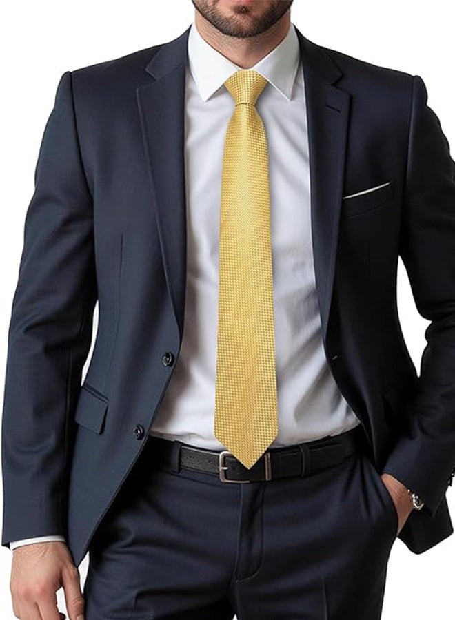 Lemon Mens Plaid Ties, Classic Paisley Necktie with Handkerchief Cufflinks Set Business Stripe Tie - Image 5