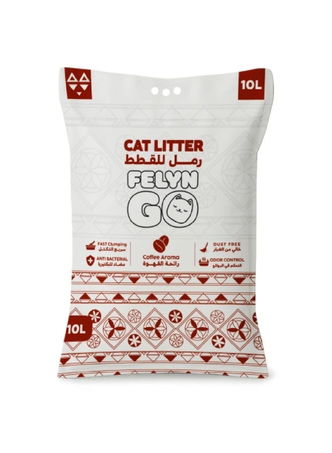 Felyn GO Coffee Aroma Cat Litter 10L – Fast Clumping, Dust-Free & Antibacterial Formula – Advanced Odor Control with Refreshing Coffee Scent