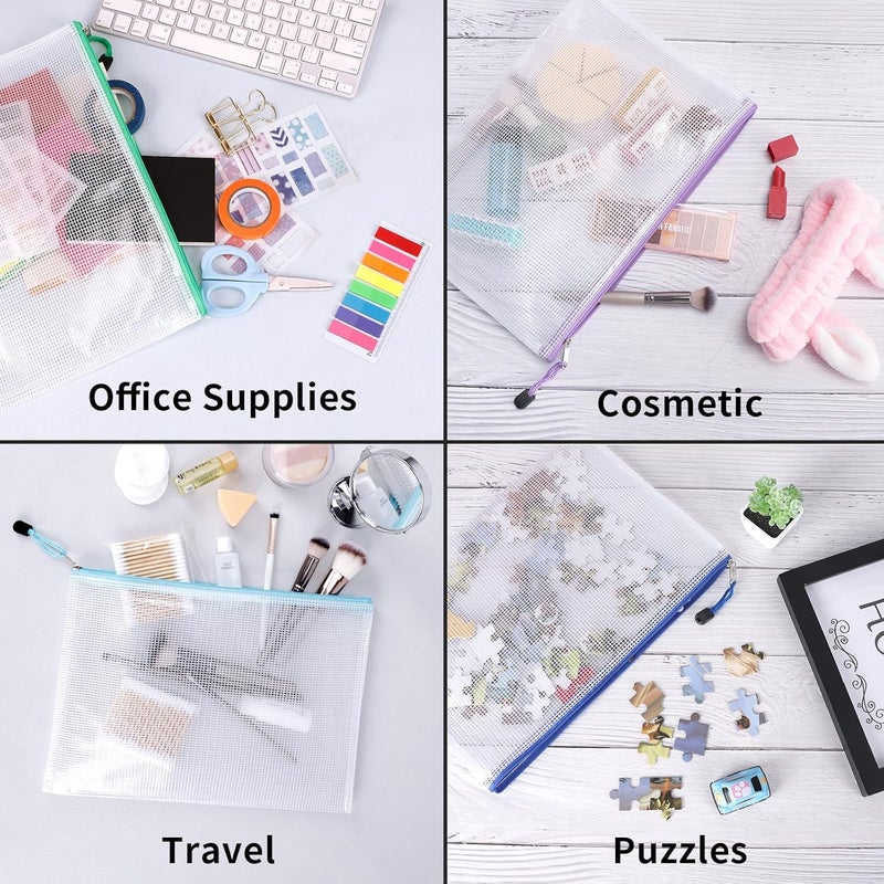 EOOUT 24pcs Mesh Zipper Pouch Zipper Bags, Puzzle Bag for Organizing Storage, Letter Size, A4 Size, Zipper File Bags for School, Board Games and Office Supplies - Image 5