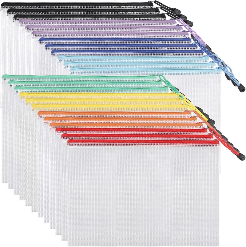 EOOUT 24pcs Mesh Zipper Pouch Zipper Bags, Puzzle Bag for Organizing Storage, Letter Size, A4 Size, Zipper File Bags for School, Board Games and Office Supplies - Image 1