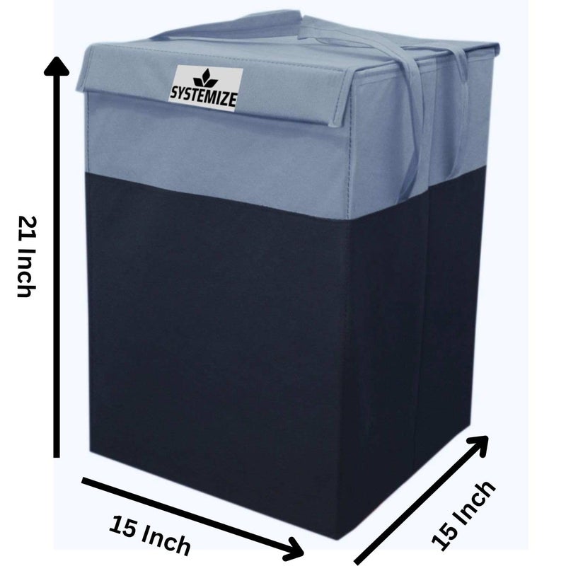 Systemize Laundry Basket For Clothes With Lid And Handle Toys Organiser Foldable 75 Litre gray Pack of 1 - Image 2