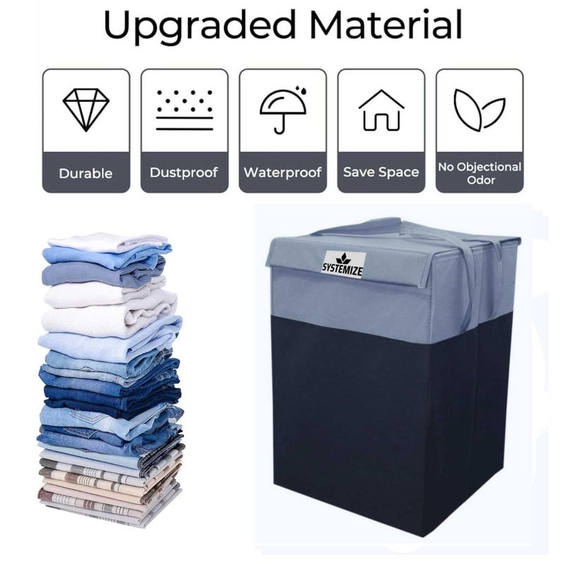 Systemize Laundry Basket For Clothes With Lid And Handle Toys Organiser Foldable 75 Litre gray Pack of 1 - Image 3
