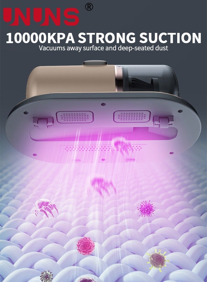 UNUNS Bed Vacuum Cleaner,Handheld Deep Mattress Vacuum Cleaner With 12KPa Strong Suction,Household High-Frequency Double Beat Cordless Vacuum For Mattress Pillows Sofas Carpets Cleaning,Upgrade Gold - Image 3