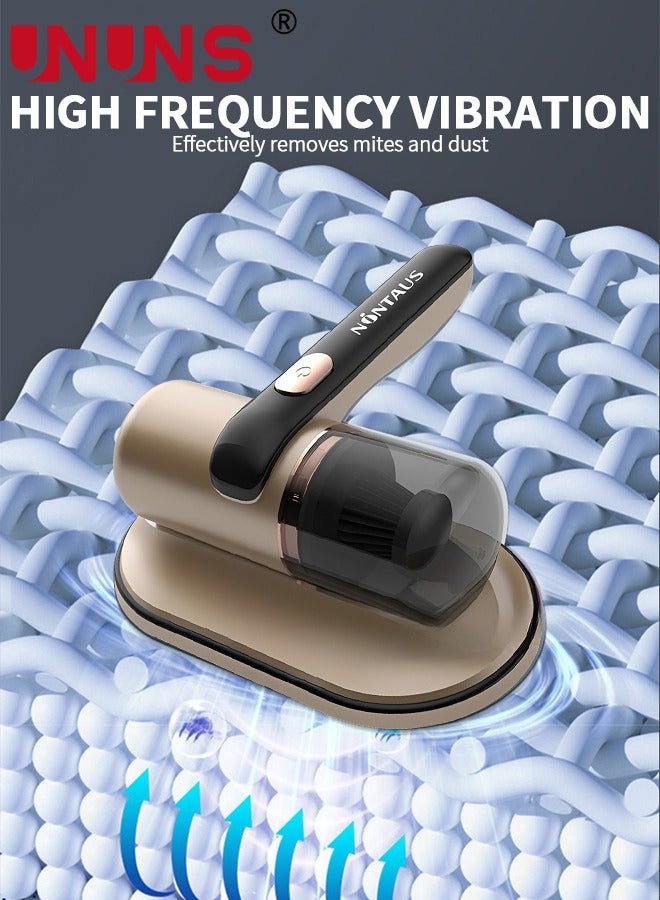 UNUNS Bed Vacuum Cleaner,Handheld Deep Mattress Vacuum Cleaner With 12KPa Strong Suction,Household High-Frequency Double Beat Cordless Vacuum For Mattress Pillows Sofas Carpets Cleaning,Upgrade Gold - Image 2