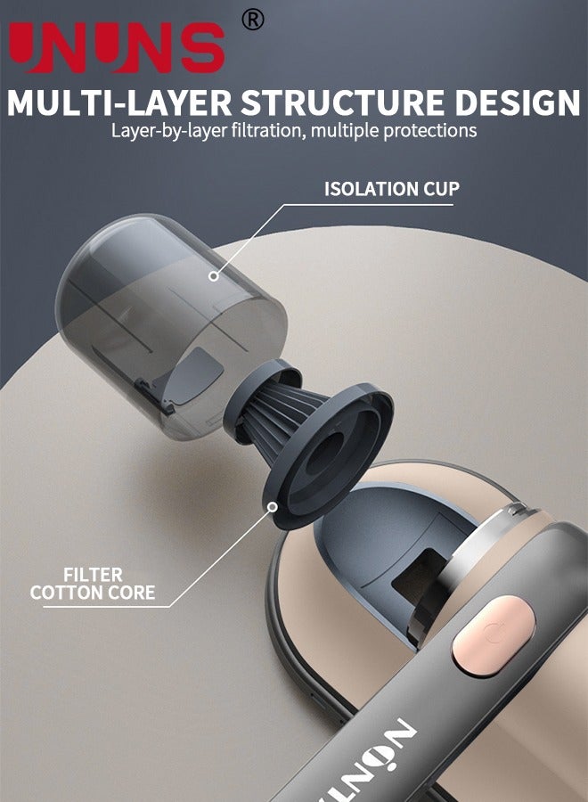 UNUNS Bed Vacuum Cleaner,Handheld Deep Mattress Vacuum Cleaner With 12KPa Strong Suction,Household High-Frequency Double Beat Cordless Vacuum For Mattress Pillows Sofas Carpets Cleaning,Upgrade Gold - Image 4