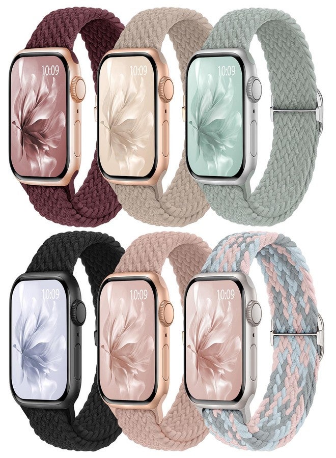 Knossen 6 Pack Braided Stretchy Bands Compatible with Apple Watch Band 38mm 40mm 41mm 42mm 44mm 45mm 46mm 49mm Women Men, Adjustable Nylon Solo Loop Elastic Straps for iWatch Series 11 10 9 8 7 6 5 4 SE Ultra - Image 1