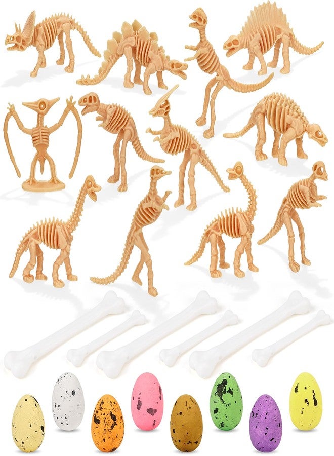 VICROIC 54 PCS Dinosaur Fossil Skeletons, Assorted Dinosaur Skeleton Figures with Colorful Foam Dinosaur Eggs and Plastic White Bones for Science Dino Sand Dig Party Favor Decorations（B） - Image 1