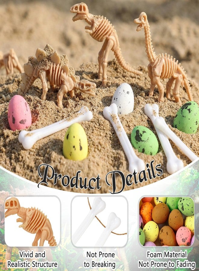 VICROIC 54 PCS Dinosaur Fossil Skeletons, Assorted Dinosaur Skeleton Figures with Colorful Foam Dinosaur Eggs and Plastic White Bones for Science Dino Sand Dig Party Favor Decorations（B） - Image 4