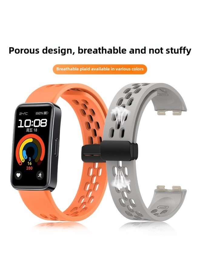 For Huawei Bracelet 9 Magnetic Folding Silicone Strap Huawei Bracelet 9TPU Refreshing Breathable Strap-Color:Grey  - Image 3