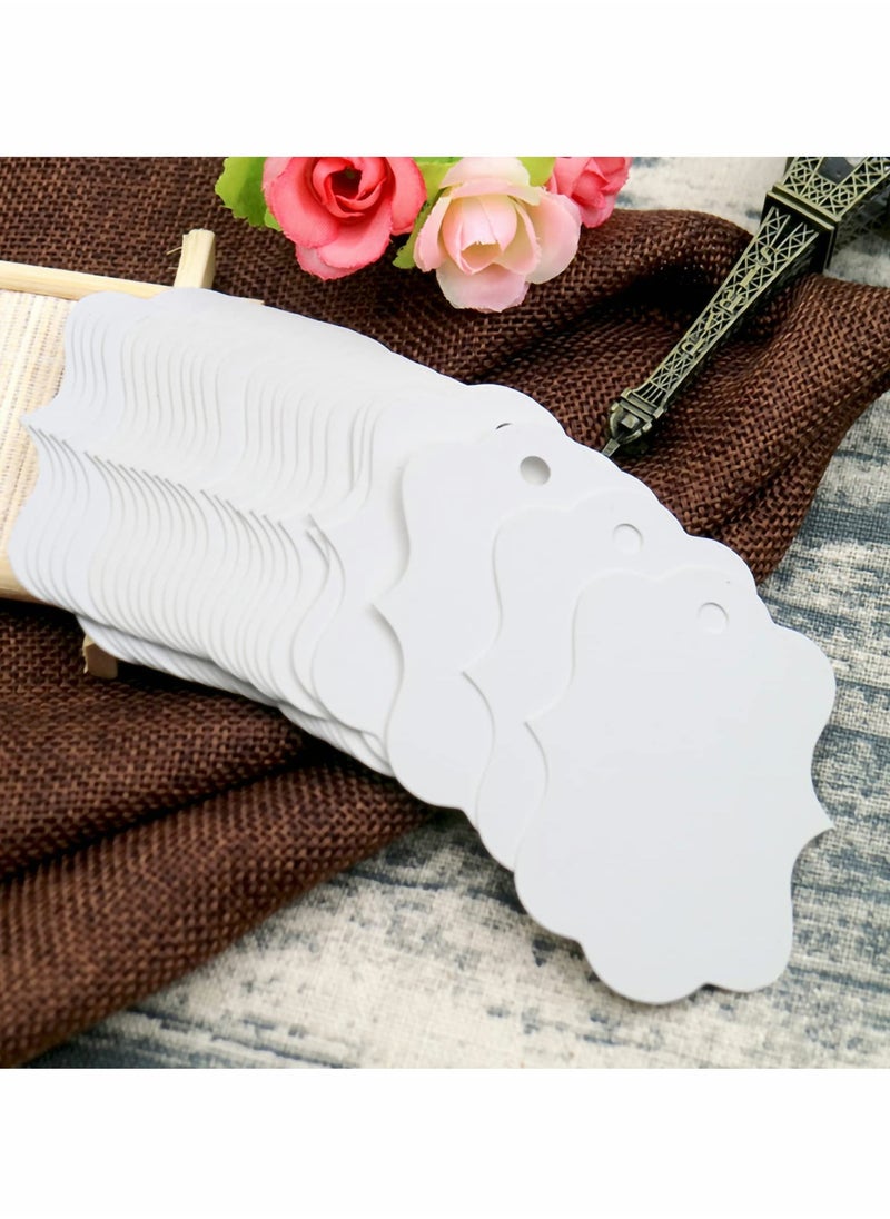 Excefore White Paper Blank Gift Tags Double Sided Blank Favor Tags with Twine Personalized Price Waved Craft Hang Tags for Gift Wrapping Wedding,Birthday Party 200Pcs  - Image 3