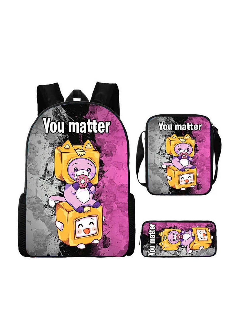 Lankybox Box Pattern Matching Cute Backpack, School Bag Set for Kids, Crossbody Bag, Pencil Case, 3-Piece Combo, Breathable, Ultra-Light, Expandable  - Image 1