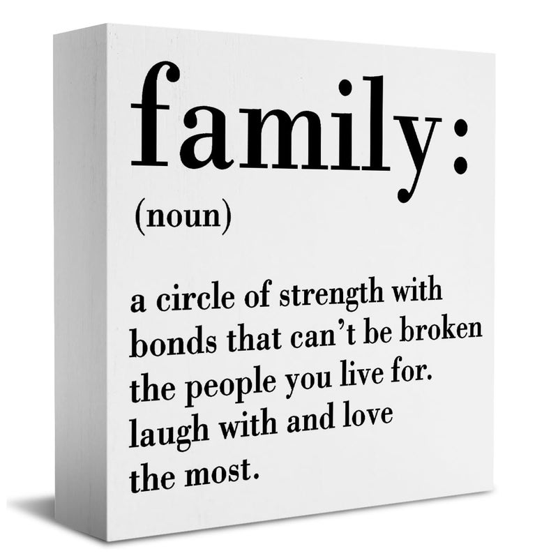 HTBIG Family Noun Family Quotes Desk Decor Wooden Box Sign Inspirational Rustic White Wood Block Plaque Box Sign for Home Farmhouse House Kitchen Bathroom Living Room Shelf Table Decoration - Image 1