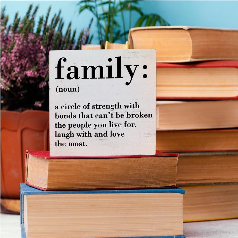 HTBIG Family Noun Family Quotes Desk Decor Wooden Box Sign Inspirational Rustic White Wood Block Plaque Box Sign for Home Farmhouse House Kitchen Bathroom Living Room Shelf Table Decoration - Image 5