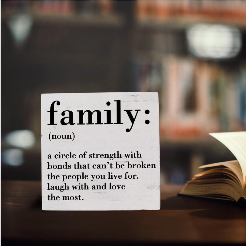 HTBIG Family Noun Family Quotes Desk Decor Wooden Box Sign Inspirational Rustic White Wood Block Plaque Box Sign for Home Farmhouse House Kitchen Bathroom Living Room Shelf Table Decoration - Image 4