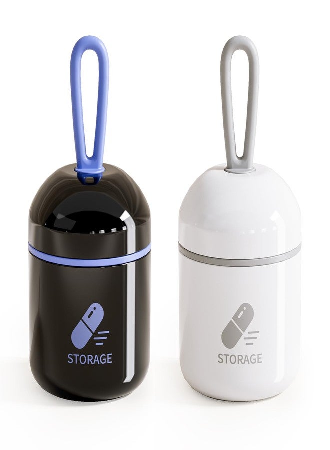 STORICANS Mini Pill Box, 2-1 Compartments Pill Container with Silicone Lanyard, Daily Portable Pill Case for Pocket, Waterproof Travel Size for Purse, Black and White 2Pcs - Image 1