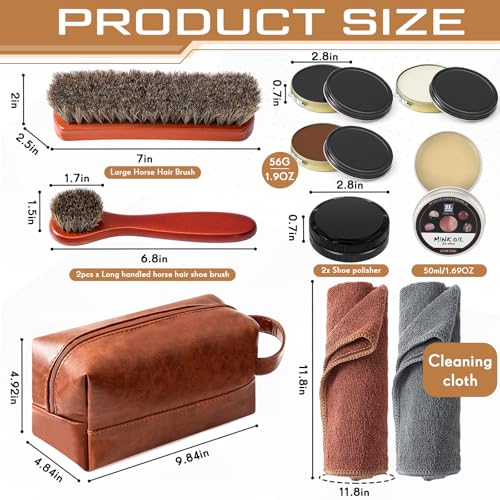 Wovnet 13 Pcs Shoe Polish Kit, Leather Boot Care Kit for Men, Black Shoes Shine Kit for Cleaning with PU Storage Bag(Brown) - Image 2