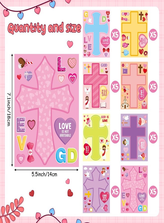 سي واي 2 سايد مجموعة ملصقات صليب عيد الحب من CY2SIDE - 40 قطعة. اصنع ملصق وجه صليب "الله محبة" مع قلب للأطفال، لعبة ملصقات مسيحية يمكنك صنعها بنفسك، هدية لحفلة عيد الحب، مشروع منزلي لمدارس الأحد. - Image 2
