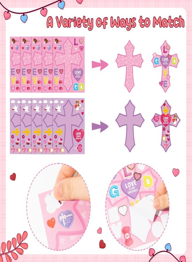 سي واي 2 سايد مجموعة ملصقات صليب عيد الحب من CY2SIDE - 40 قطعة. اصنع ملصق وجه صليب "الله محبة" مع قلب للأطفال، لعبة ملصقات مسيحية يمكنك صنعها بنفسك، هدية لحفلة عيد الحب، مشروع منزلي لمدارس الأحد. - Image 3