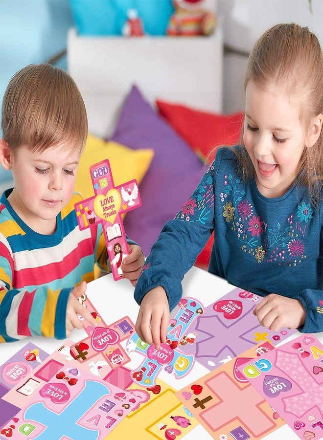 سي واي 2 سايد مجموعة ملصقات صليب عيد الحب من CY2SIDE - 40 قطعة. اصنع ملصق وجه صليب "الله محبة" مع قلب للأطفال، لعبة ملصقات مسيحية يمكنك صنعها بنفسك، هدية لحفلة عيد الحب، مشروع منزلي لمدارس الأحد. - Image 4