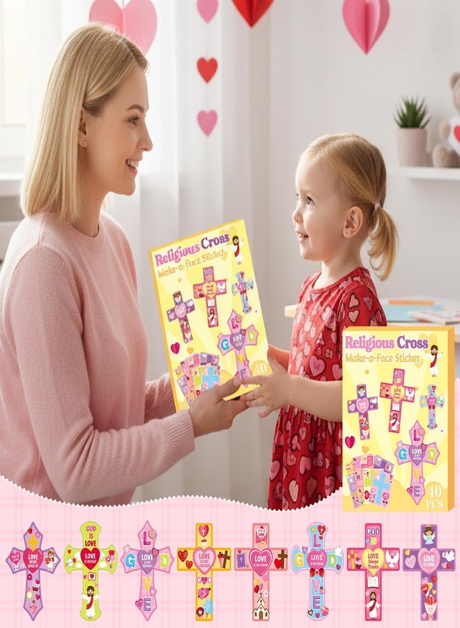 سي واي 2 سايد مجموعة ملصقات صليب عيد الحب من CY2SIDE - 40 قطعة. اصنع ملصق وجه صليب "الله محبة" مع قلب للأطفال، لعبة ملصقات مسيحية يمكنك صنعها بنفسك، هدية لحفلة عيد الحب، مشروع منزلي لمدارس الأحد. - Image 5