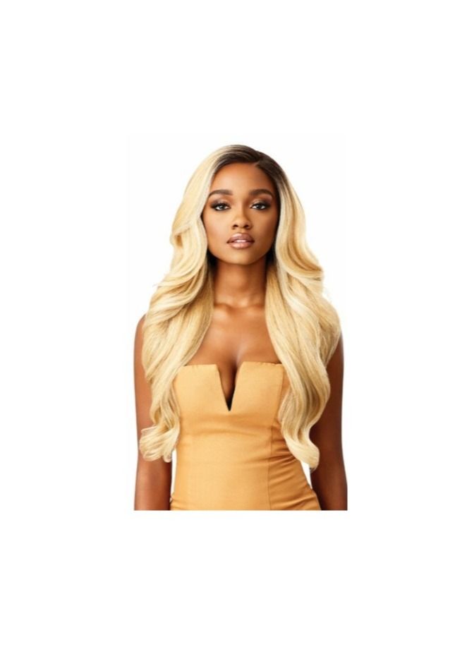 إستيل مقاومة للحرارة عالية الجودة الألياف الدانتيل الجبهة الباروكة موجة الجسم أشقر أسود - Image 1