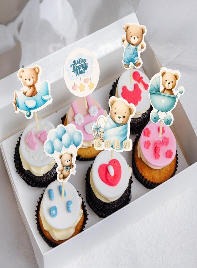 Ephlyn 36Pcs Bear Cupcake Toppers Balloon Baby Bear Cupcake Picks Decorations for Bear Theme Birthday Party Supplies Blue - Image 4