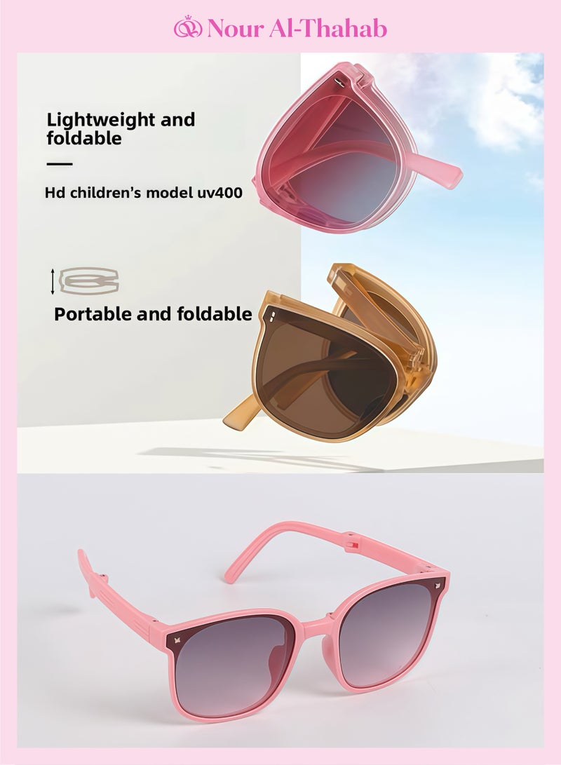 Nour Al-Thahab Children's sunglasses set, with UV protection, suitable for girls aged 4-11, pink, cute, fashionable, fashion,  comes with a unicorn gift box packaging and can be given as a gift - Image 3