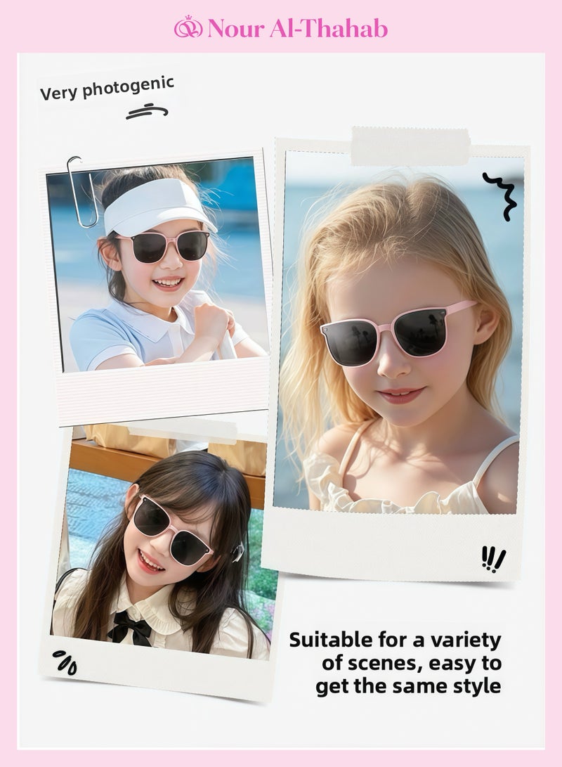 Nour Al-Thahab Children's sunglasses set, with UV protection, suitable for girls aged 4-11, pink, cute, fashionable, fashion,  comes with a unicorn gift box packaging and can be given as a gift - Image 2