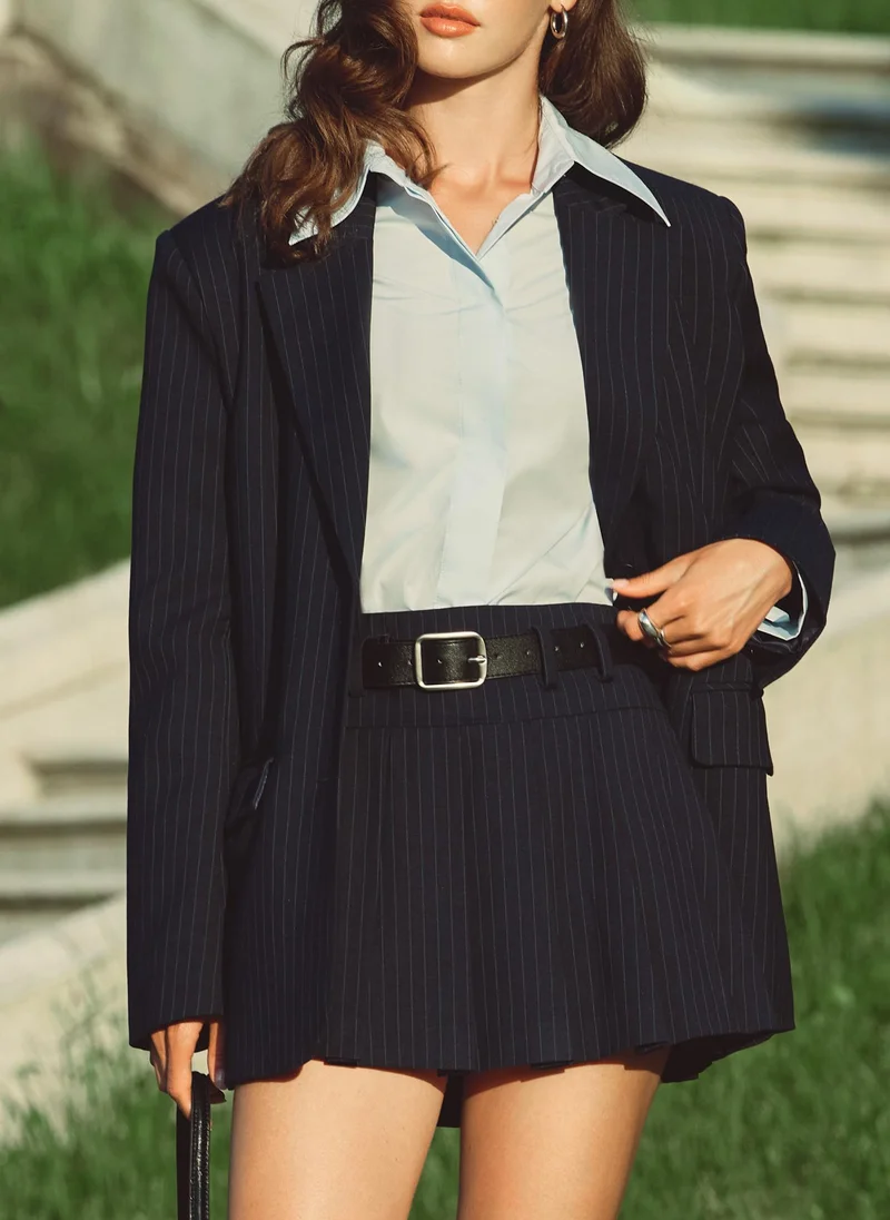 Pinstripe pleated mini skirt