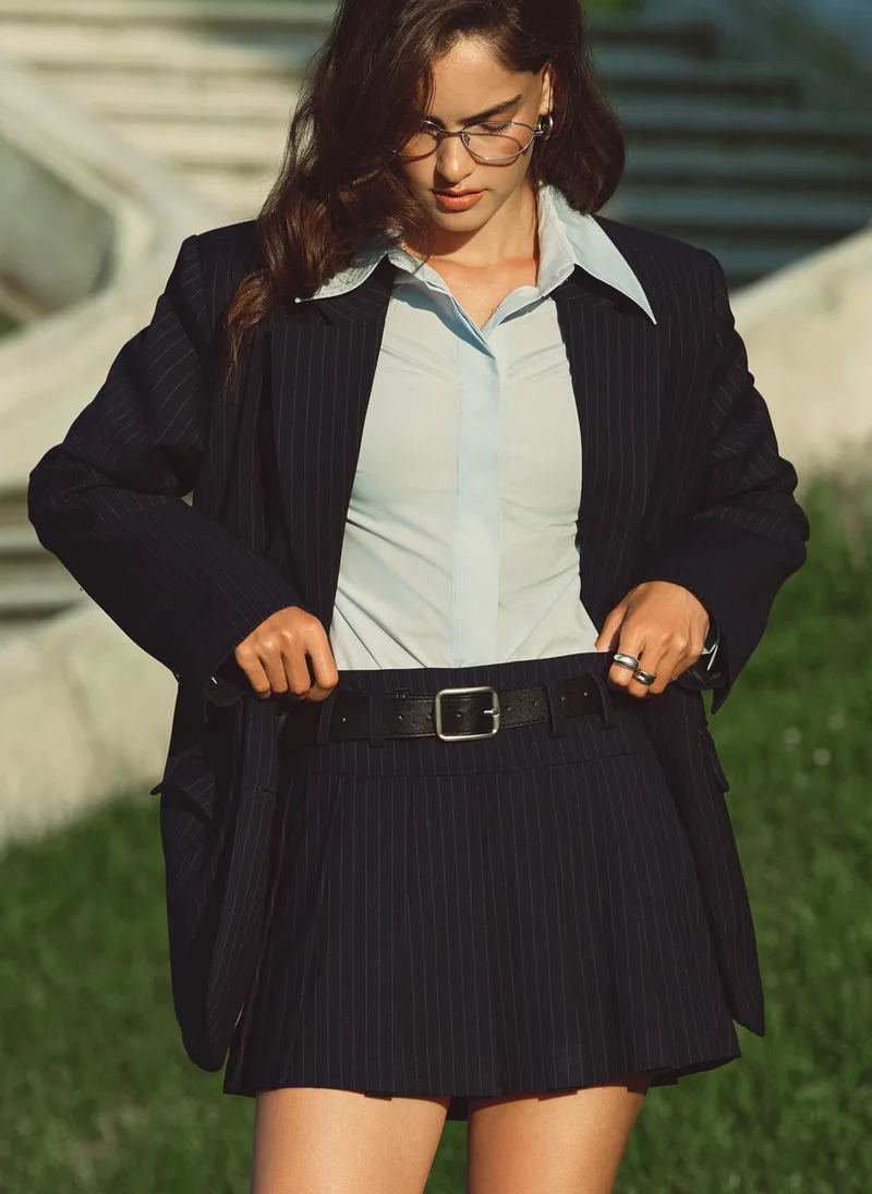 Lichi  Pinstripe pleated mini skirt for Women | Best Price UAE