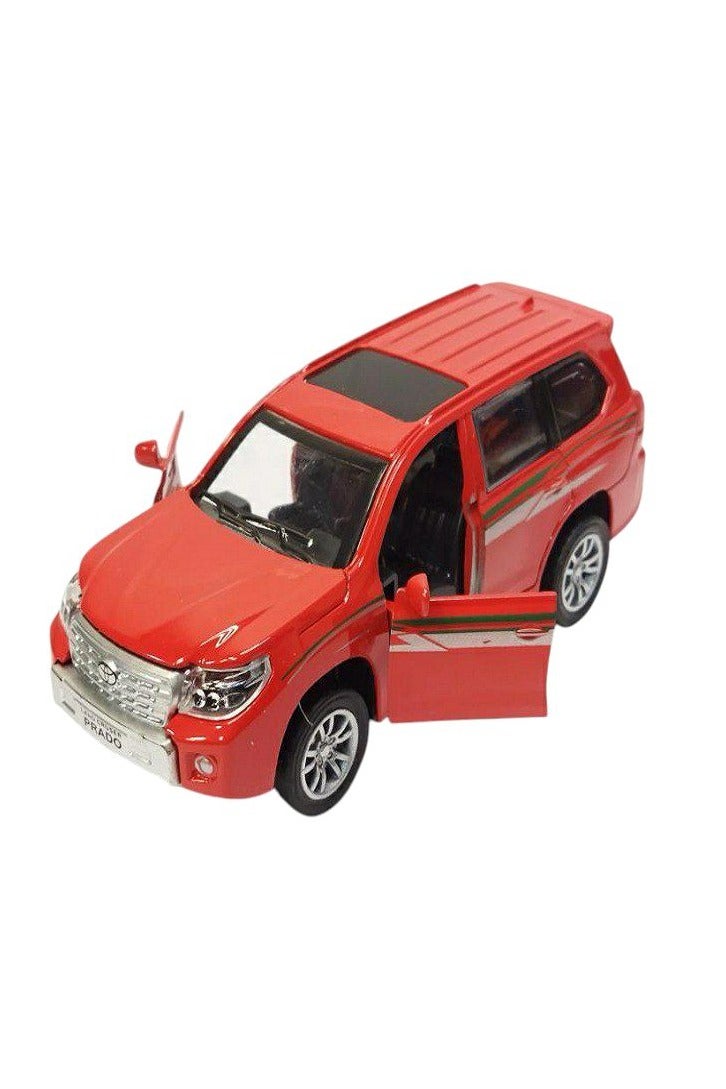 داي كاست نموذج سيارة تويوتا برادو الرياضية متعددة الاستخدامات مصبوب بمقياس 1/46 مع أضواء وصوت - سيارة نموذجية من سبائك معدنية مصبوبة - أبواب أمامية مفتوحة - مقاس تقريبي 12.7 سم (بدون علبة - أحمر) - Image 2