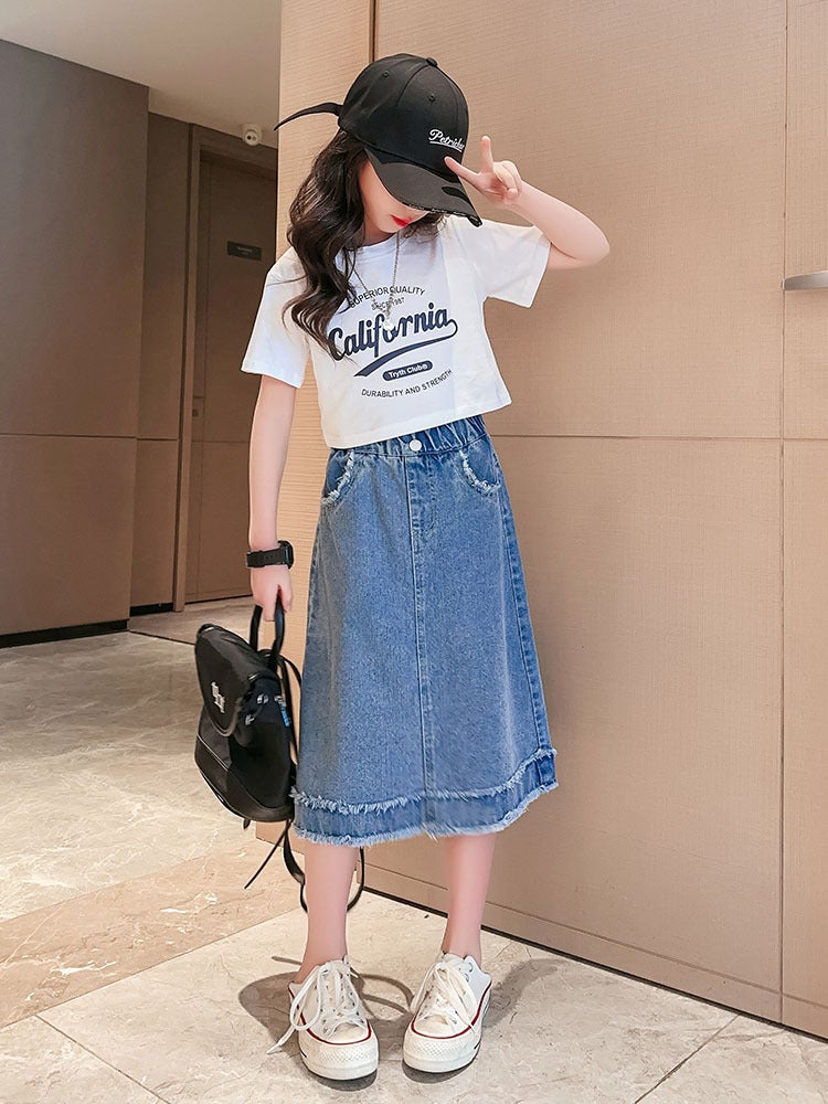 Girls' Denim Skirt Summer Dress Western Style Casual Children'S Girls Korean Style Summer Thin - Image 3
