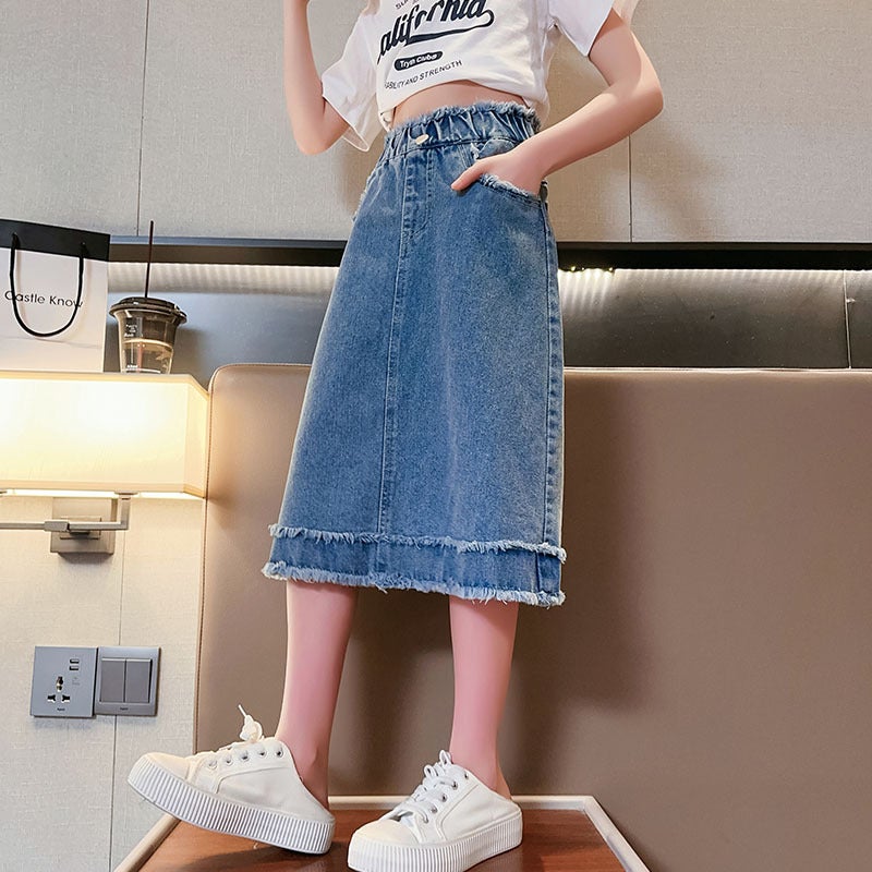 Girls' Denim Skirt Summer Dress Western Style Casual Children'S Girls Korean Style Summer Thin - Image 1
