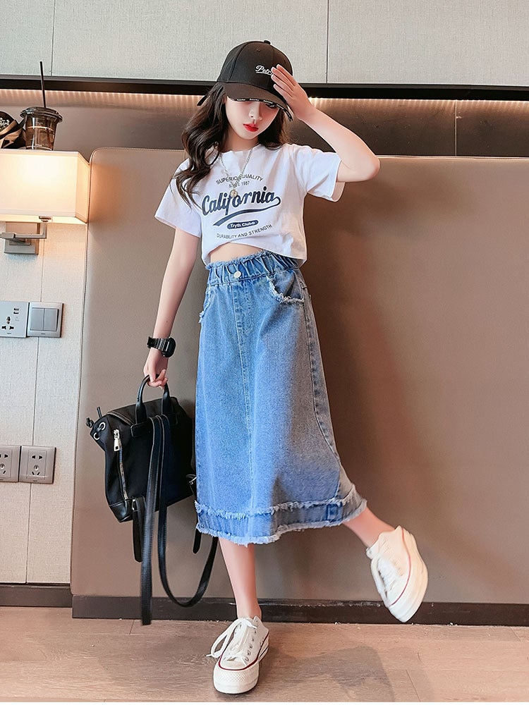 Girls' Denim Skirt Summer Dress Western Style Casual Children'S Girls Korean Style Summer Thin - Image 4