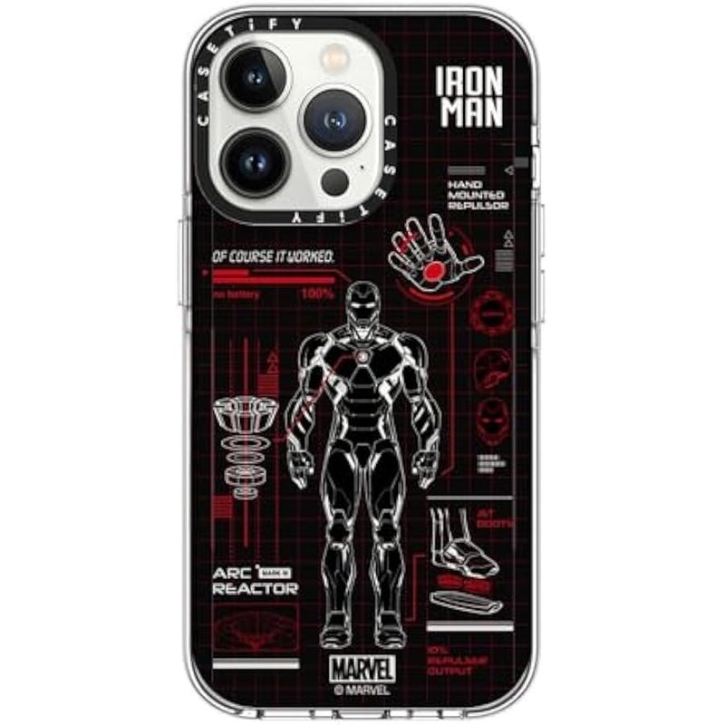 Casetify Clear iPhone 13 Pro Case 【Iron Man Co-Lab/Not Yellowing / 6.6ft Drop Protection/Compatible with Magsafe】 - Iron Man Blue Print Tech - Red - Clear - Image 1