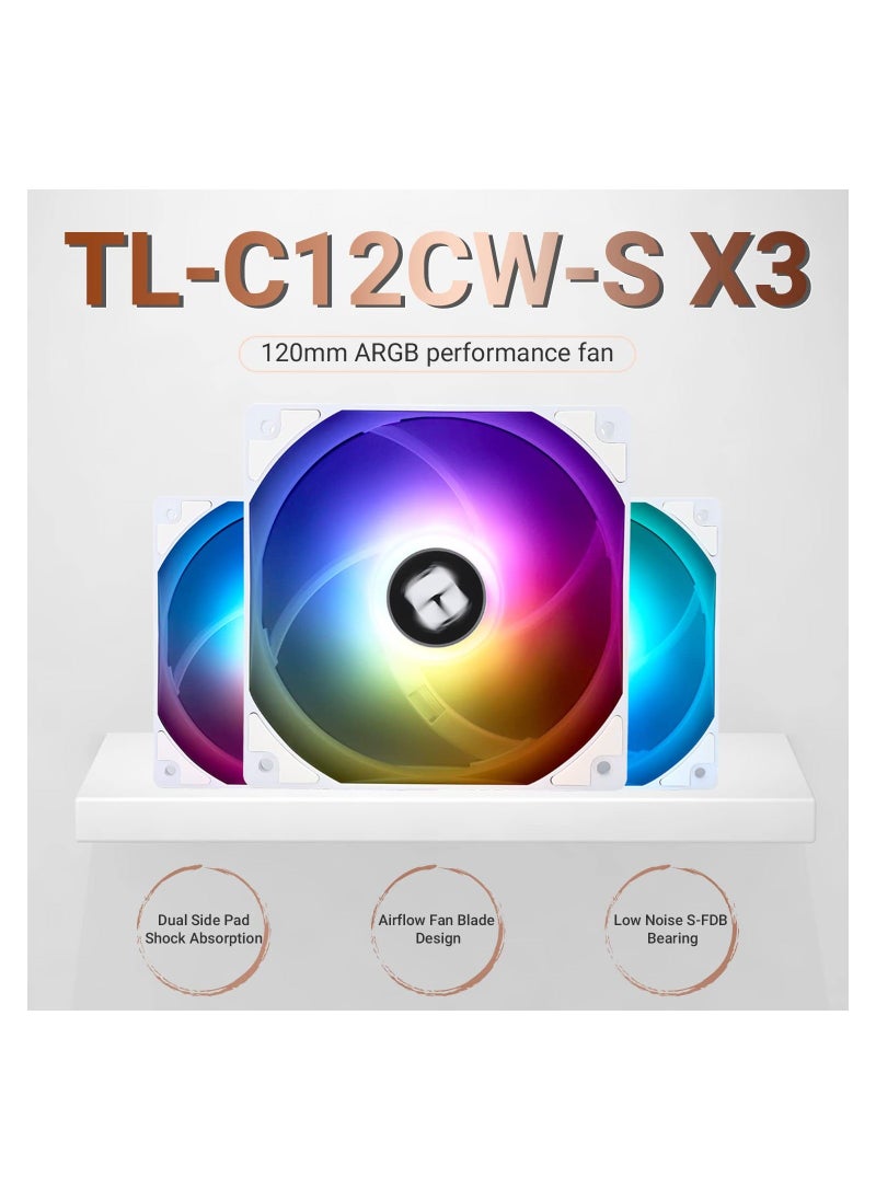 White ARGB CPU Fan for Computer Case or CPU, 120mm Silent Cooling 4pin PWM with S-FDB Bearing Included, up to 1500RPM & Cooler