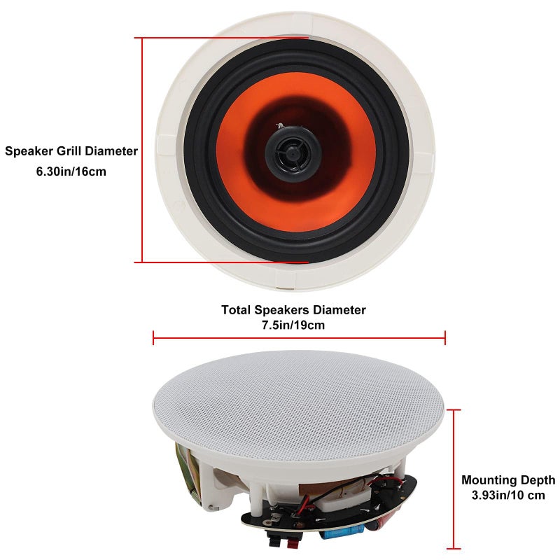 Herdio 6.5" 600 Watts Bluetooth Ceiling Speakers Wireless Home Recessed Speaker System Suitable for Indoor,Kitchen,Home Theater,Bedroom,Office,Covered Patioï¼ˆ4 Speakersï¼‰ - Image 4