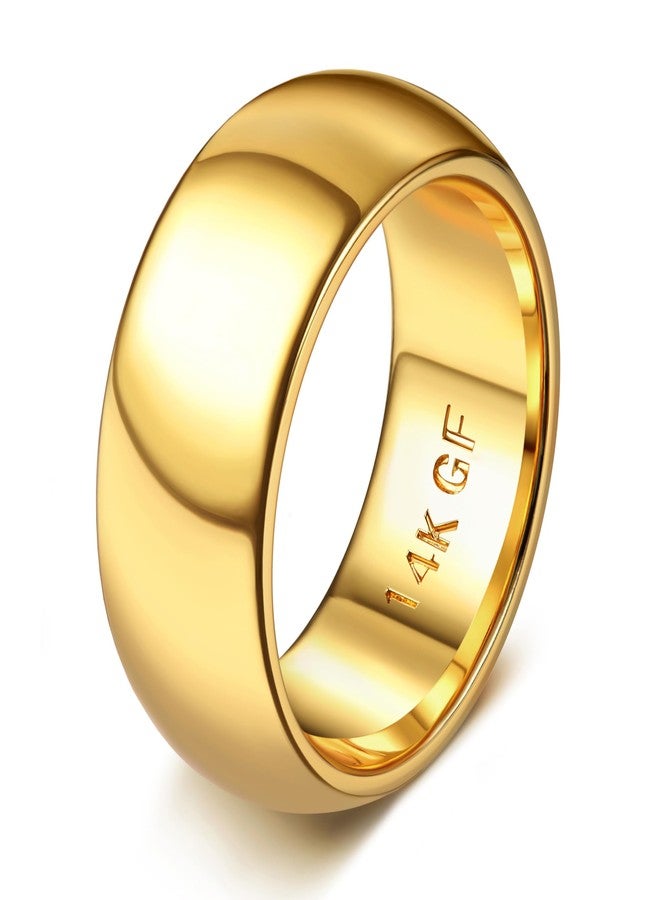 Florideco 14K Gold Filled Ring for Women Men Thick Thin Pinky Thumb Ring Wedding Band Ring Non Tarnish Plain Domed Comfort Fit Size 6 to 10, 8, 14k Gold Filled, No Gemstone - Image 1