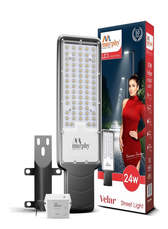 Murphy Velar 24W LED Street Light with Auto On/Off Day Night Sensor | Aluminium Body | IP66 Waterproof | 2400 Lumens | 6500K Cool White | | BIS Certified | 2-Year Warranty (Pack of 1) - Image 1