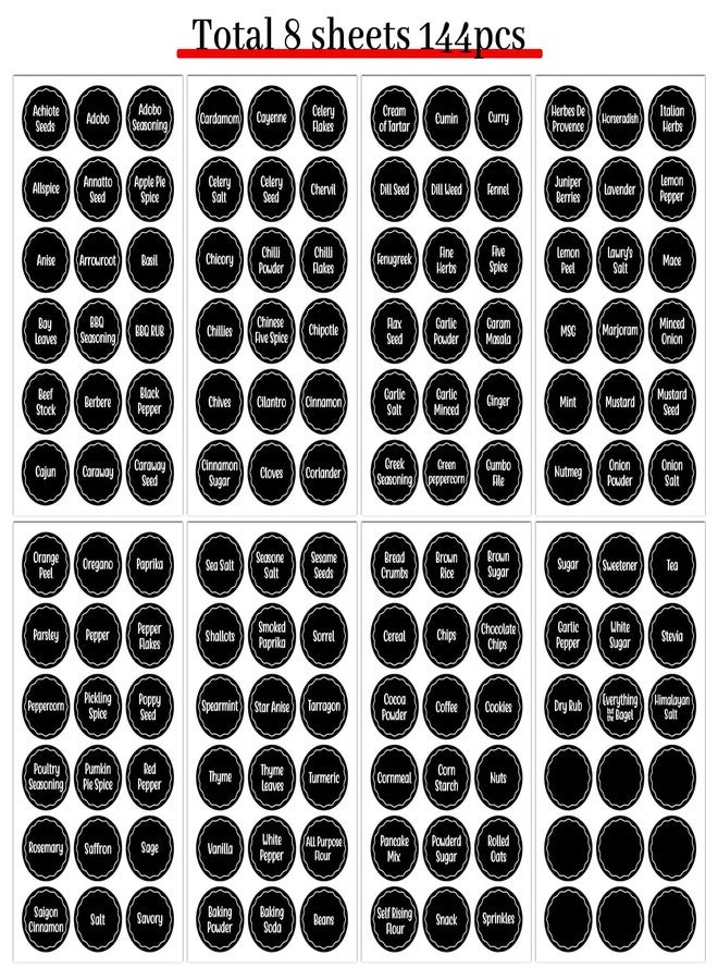 Andiker 144Pcs Spice Jar Labels, Preprinted Self-Adhesive Spice Jar Stickers, Waterproof Seasoning Label Stickers for Jars Bottles and Containers (Round, Black) - Image 3
