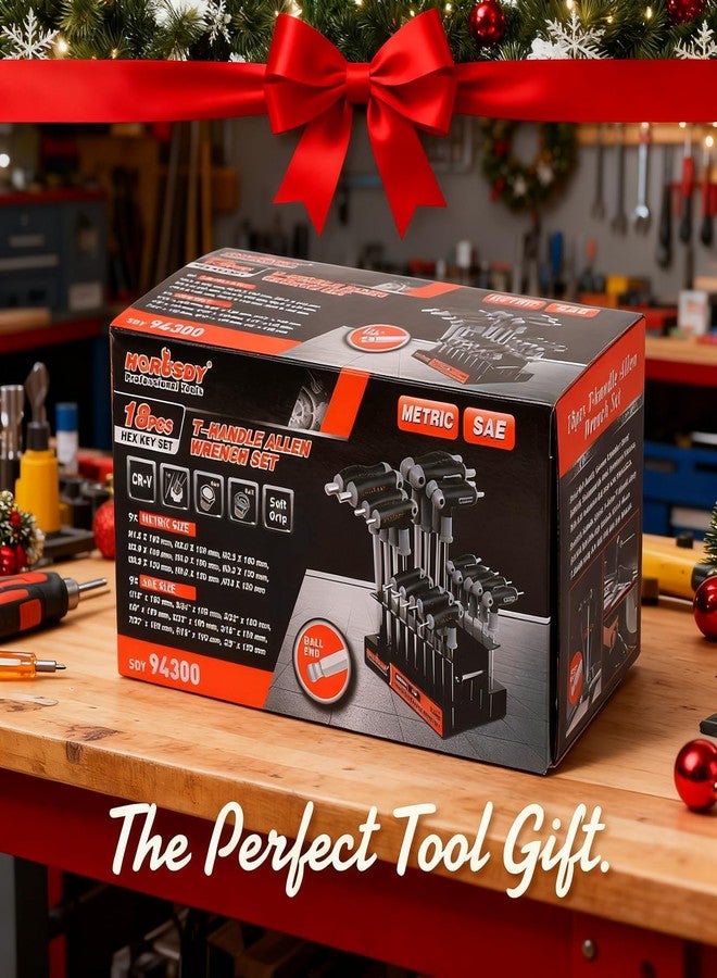 HORUSDY 18-Piece T-Handle allen wrench set, Inch/Metric Long Arm Ball End Hex Key Wrench Set, MM(1.5mm-10mm) SAE(1/16"-3/8") - Image 2