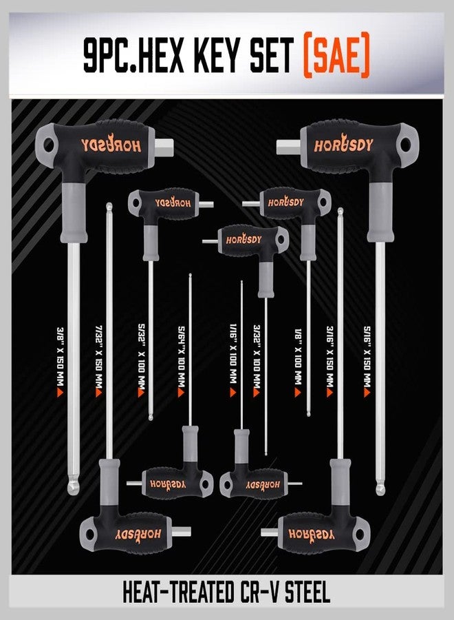 HORUSDY 18-Piece T-Handle allen wrench set, Inch/Metric Long Arm Ball End Hex Key Wrench Set, MM(1.5mm-10mm) SAE(1/16"-3/8") - Image 4