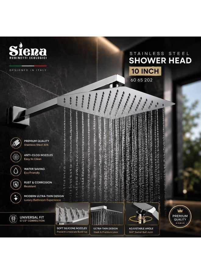 Siena 10-Inch Square Rainfall Shower Head, Ultra-Slim Stainless Steel with Anti-Clog Nozzles - Image 1