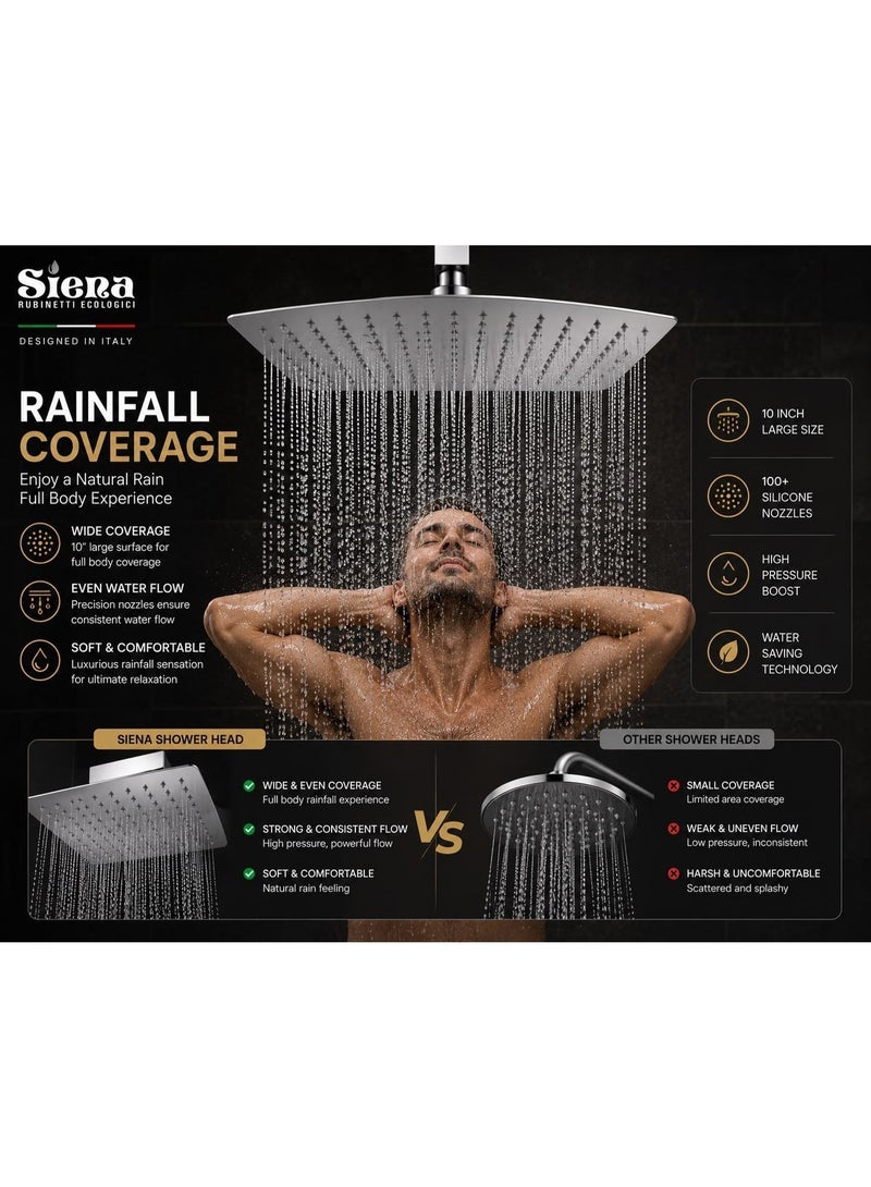 Siena 10-Inch Square Rainfall Shower Head, Ultra-Slim Stainless Steel with Anti-Clog Nozzles - Image 4